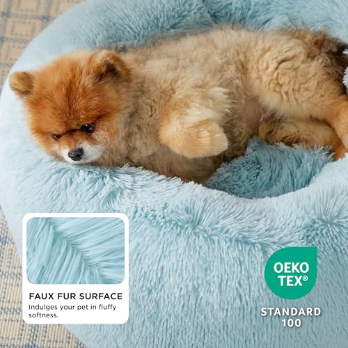 Calming Small Dog Bed Donut Washable Cat＆Puppy Bed (23"L x 23"W x 8"Th / Aqua Blue)