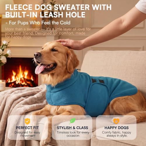 Cat Sweater Soft Fleece Dog Vest Warm Dog Jacket with Leash Hole (Peacock-Blue / XX-Small)