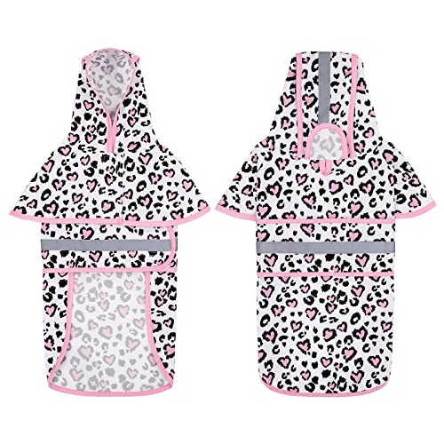 Dog Raincoat with Hood & Leash Hole S (Small / Leopard Hearts)