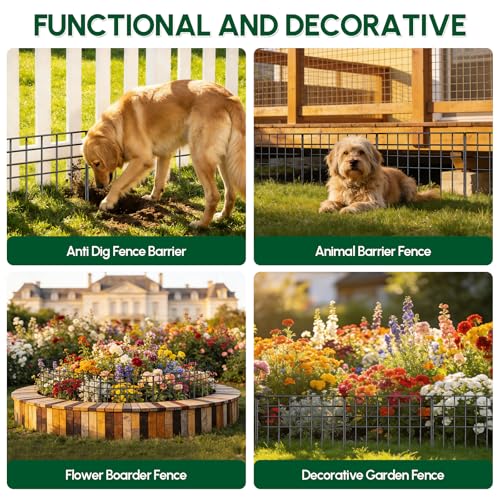 42.5ft(L) x 13in(H) Garden Fence Animal Barrier, 30 Panels No Dig Fence Panels for Dog Rabbit, Rustproof Metal Dig Defence Fencing Bottom Barrier, Anti Digging Garden Edging Border for Outdoor, Yard (30 Panels, 42.5ft(L) x 13in(H) / Black)