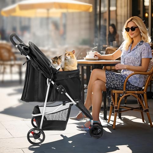3 Wheels Pet Stroller for Dogs and Cats (Black / 29"x18"x 39")