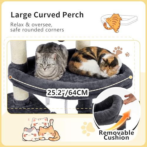 Cat Tree, 74-Inch Streamlined Cat Tower for Large Cats HCT061G (74 inch / Smoky Gray)