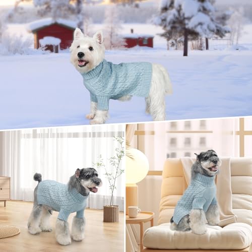 Dog Sweater for Small Medium Dogs Turtleneck Thick Knit with Sleeves (X-Large (30-42lbs) / 08# Blue)