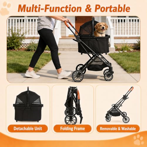Pet Stroller with Detachable Carrier (Black)