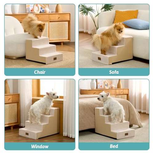 Dog Stairs for Small Dogs (Beige / 15.7x23.6x17.7 inch)