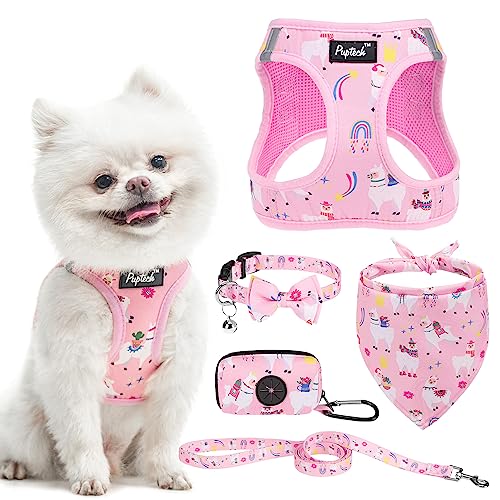 Dog Harness Collar and Leash Set No Pull for Small Medium Sized (Light Pink(Alpaca) / XS (CHEST 13"-14.5"))