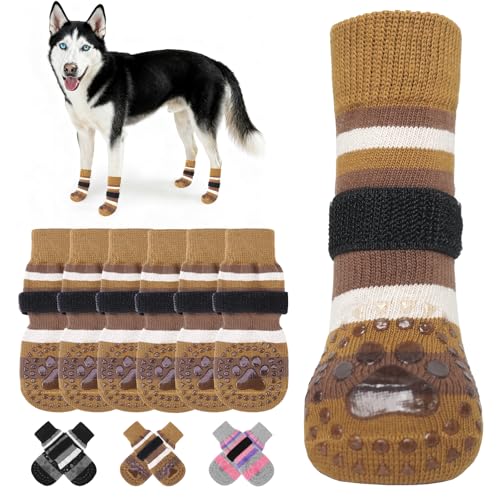 Anti Slip Dog Socks to Prevent Licking Paws and Slipping (Brown & Mocha / X-Large)