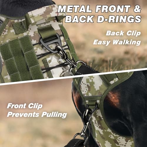 Tactical Dog Harness for Extra Large Dogs (Green&Camo / XX-Large: 110-160 lbs (Chest:36-43",Neck:26-37"))