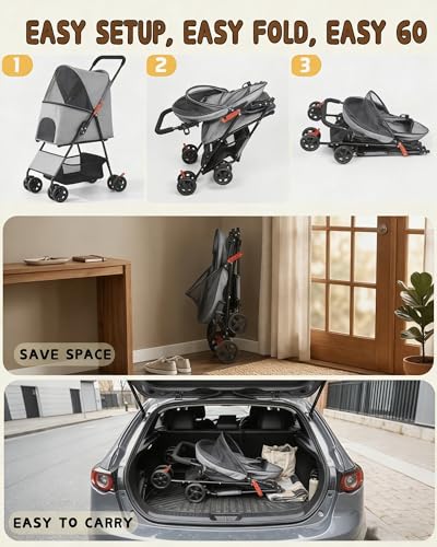Pet Stroller for Small Dogs Cats (GRAY)