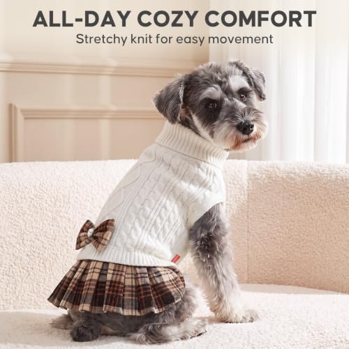 Dog Sweater Dress for Small Dogs Turtleneck Thick Knit Pullover (Small (4-9lbs) / 06# White)