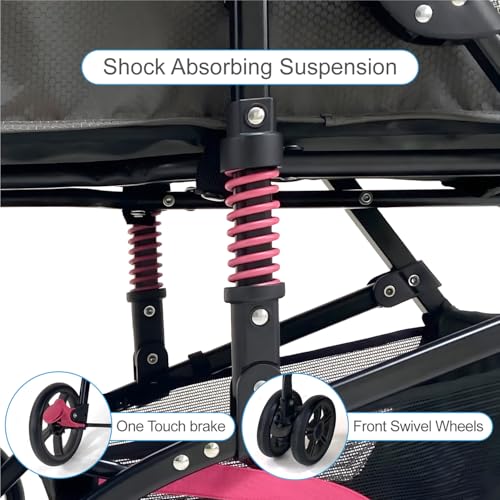 27.2” Buddy Buggies Foldable Pet Stroller (Pink / 27.2 Inch)