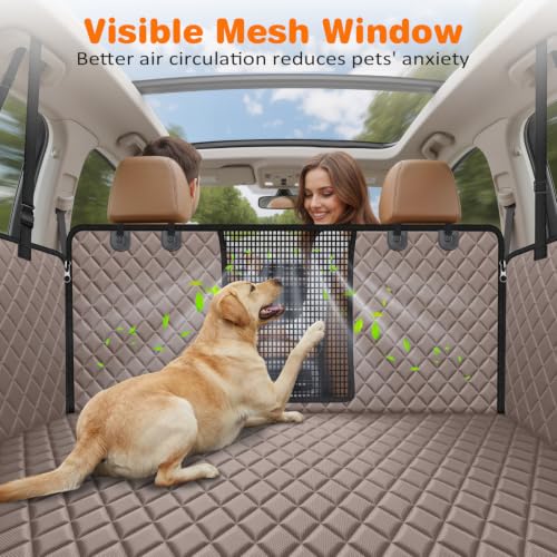 4 in 1 Dog Car Seat Cover for Back Seat (Khaki / Standard - 54" Length)