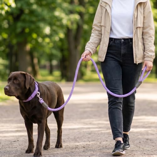 Dog Leash Braided Cotton Rope w (Purple / 72 Inch-1/2")