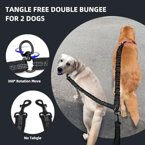 Hands Free 2 Dog Running Leash with Waist Belt (Blue / Small)