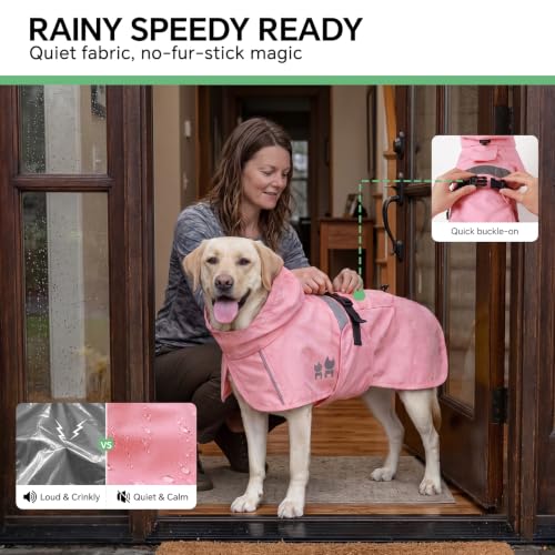 Dog Raincoat Adjustable Hooded Reflective Jacket with Pocket (Pink / Medium)