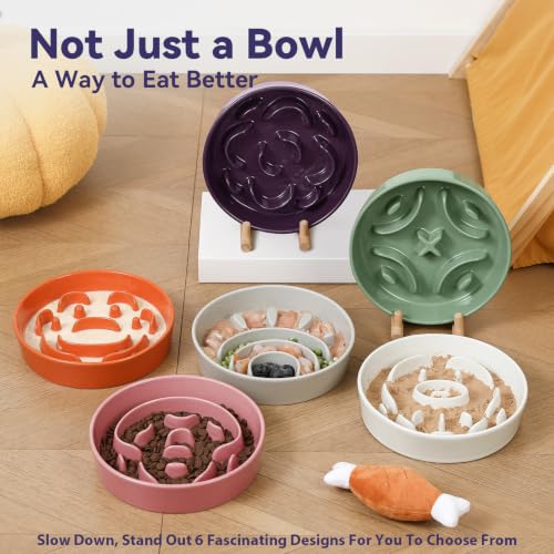 Ceramic Slow Feeder Dog Bowl (Orange / Medium without Stand)