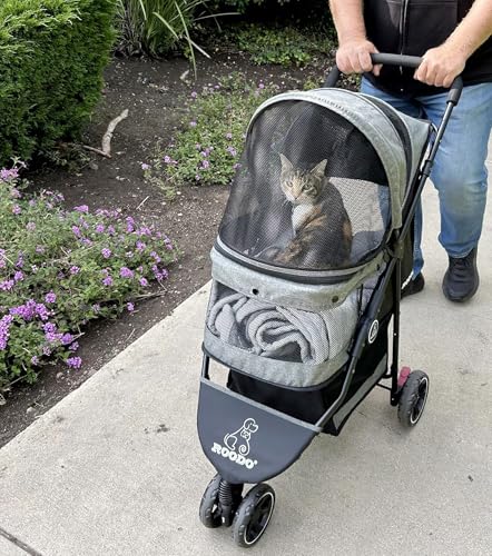 3 Wheel Dog Pet Cat Stroller Best Lightweight Foldable Compact Portable Jogger All Terrain Travel Pet Gear Puppy Kitty Stroller for up to 30lbs Medium Small Dogs and Cats (Cationic ash)