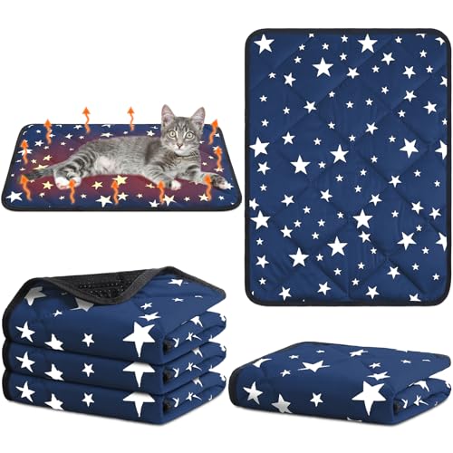4 Pack Self Warming Cat Bed Self Heating Cat Mat Star Pattern Soft Dog Crate Pad Thermal Pet Mat Anti Slip Kennel Dog Washable Warming Bed for Outdoor Indoor (18 x 24 Inch / Blue)