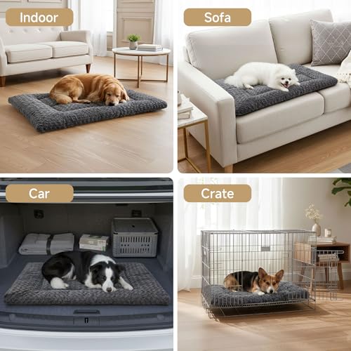 Washable Dog Bed Mat Large Size Fluffy Pet Crate Pad 53x36 XXL (Grey / 53.00" x 36.00" x 1.50")