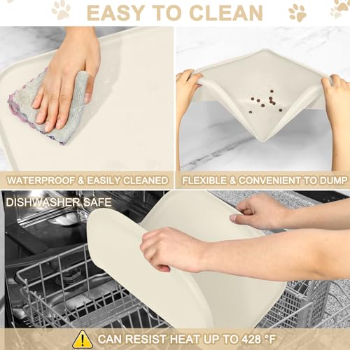 Waterproof Silicone Pet Food Mat with Raised Edge for Dog & Cat (White Sand / 22"L x 14"W)