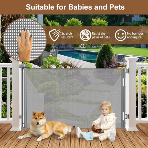 Weatherproof Outdoor Retractable Dog Gates (Gray / 35" X 72")