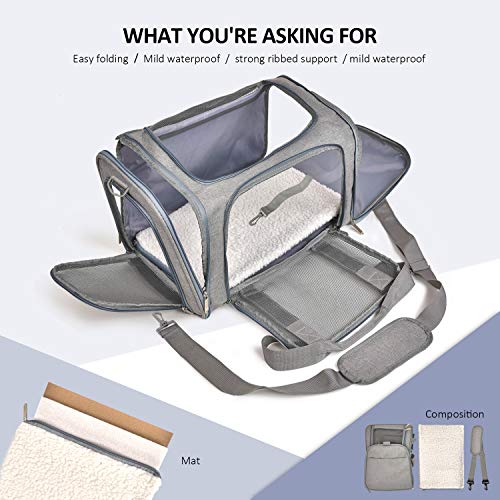Large Cat Carriers Dog Carrier Pet Carrier for Cats Dogs Puppies up to 25Lbs (20.0"L x 13.0"W x 13.0"H / Grey)
