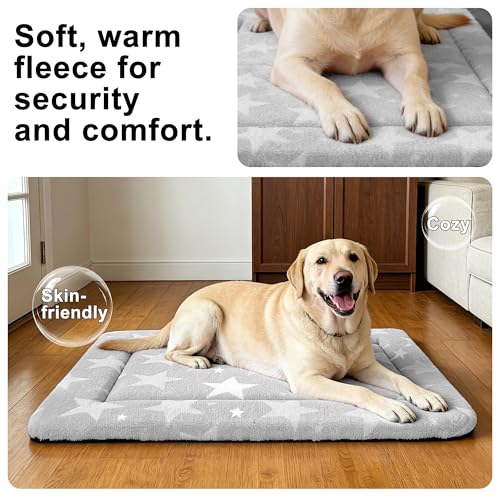 Dog Bed Mat Soft & Comfortable Dog Kennel Pad for Crate (L(35"*23"*1.5") / Big&Little Stars Grey-1pc)