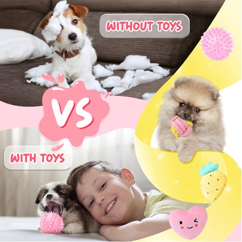 Pink Puppy Toys for Teething (Pink-Yellow)