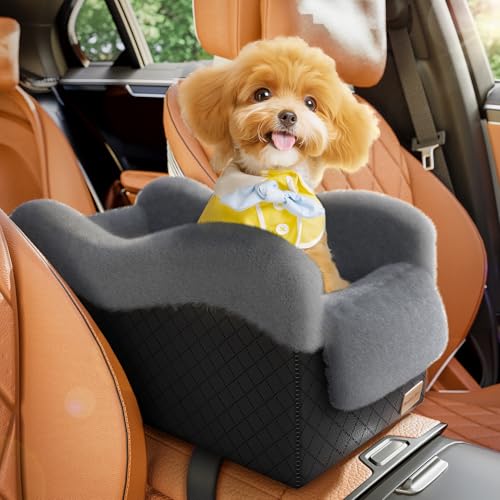 Center Console Dog Car Seat for Small Dogs Under 11lbs (Black/Dark Gery / Small)