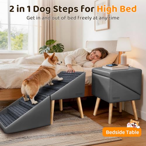 Dog Stairs & Ramp for High Bed & Couch (Gray / 22.8in Bed)
