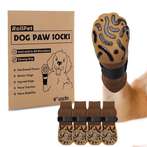 Non Slip Dog Socks for Hardwood Floor Senior Dogs Double Sided Grip (X-Small(Pack of 4))