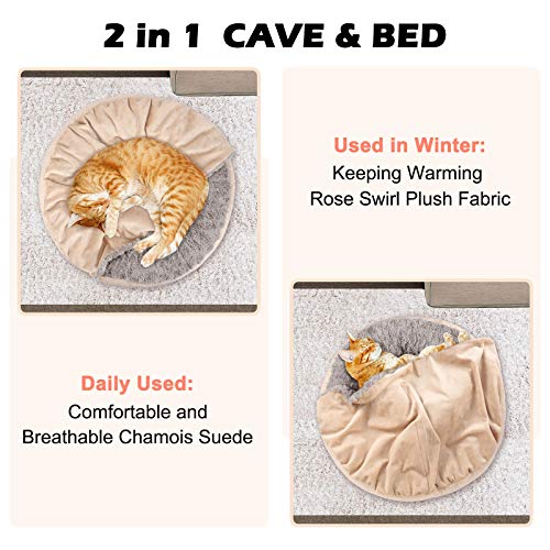 Dog Beds for Small Medium Dogs with Hooded Blanket (Medium (26"x26"x6") / Beige Brown)