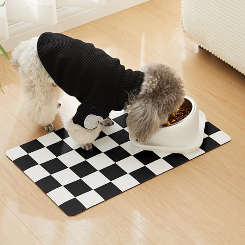 Checkered Dog Feeding Mat (19"L x 12"W / Black)