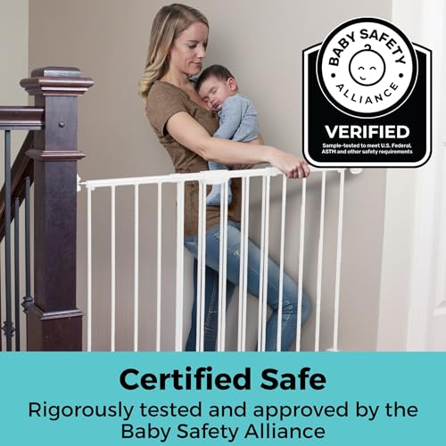 Toddleroo Easy Swing & Lock Baby Gate for Top of Stairs (White / 31" Tall)