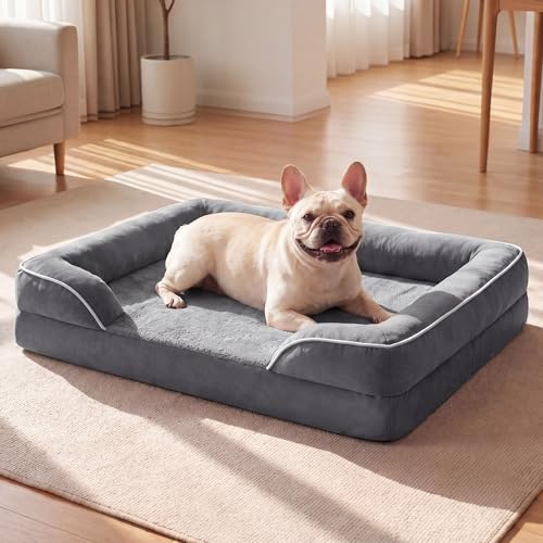 Waterproof Orthopedic Dog Bed for Extra Large Dogs with Bolster (Grey / L (36"x27" - 3" Thick))