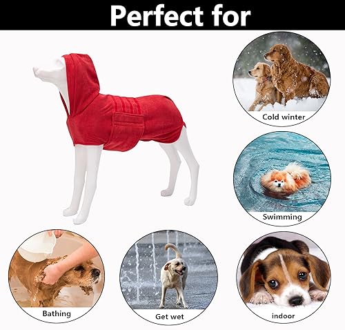 Dog Drying Coats with Hood (Medium / Red(Hood))
