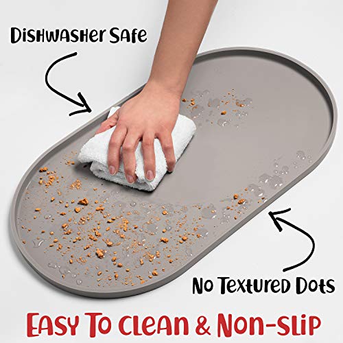 Dog Food Mat Waterproof Dog Bowl Mat (19x11 Inch (Pack of 1) / Dove)