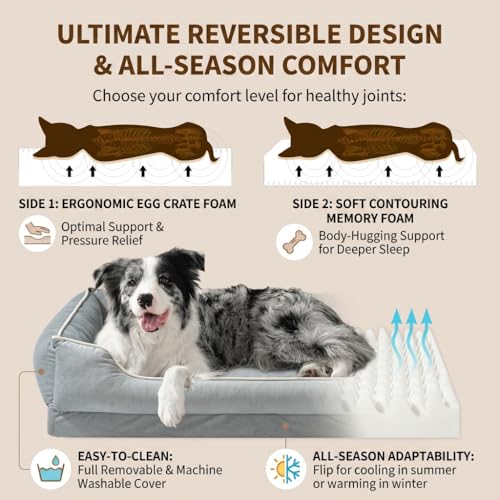 FAIRYPET Orthopedic Dog Bed for Medium to Large Dogs & Cats (grey)