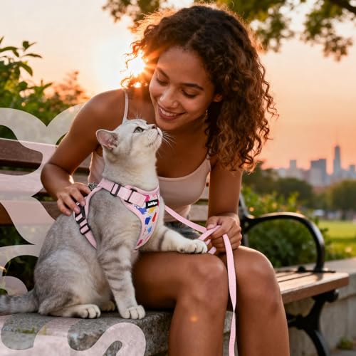 Cat Harness and Leash Set (M / Purrty Pink)