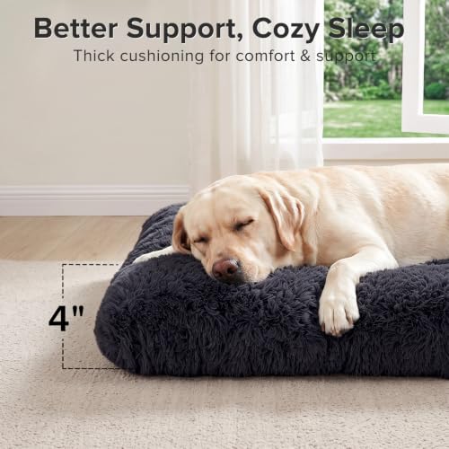 Large Dog Bed Crate Pad (40.0"L x 27.0"W x 4.0"Th / Dark Grey)