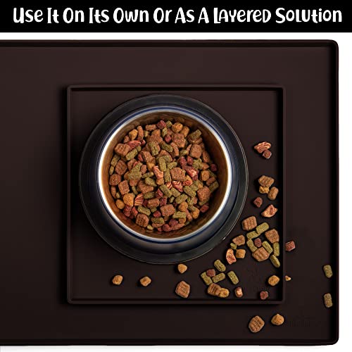 Dog Food Mat Waterproof Dog Bowl Mat for Food and Water (Extra Small: 11" x 11" / Coffee)