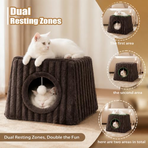 Cat Cave House 18.5"" x15.4 x15.4 XL with Fluffy Balls (Coffee / XL)