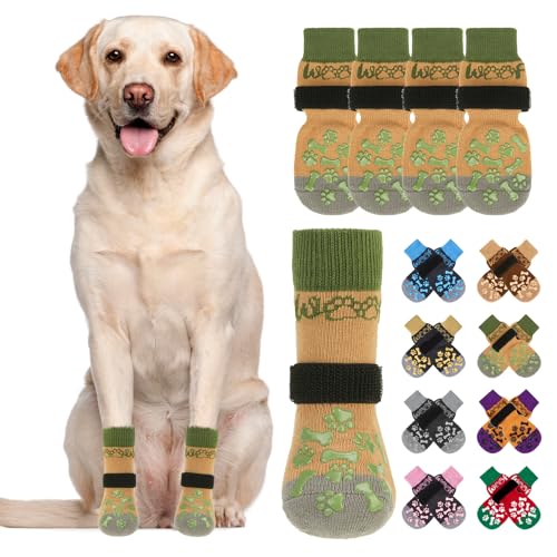 Dog Socks Shoes for Hot Pavement to Prevent Licking Paws (green / Large (4 Pack))