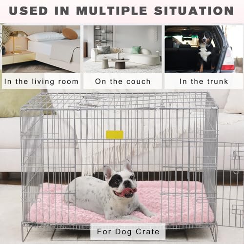 Washable Dog Bed Mat Medium Size Fluffy Pet Crate Pad 36x23 (Pink / 36.00" x 23.00" x 1.50")