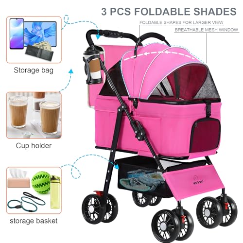 3 in 1 Pet Dog Stroller for Small Medium Dogs 10 (Pink)
