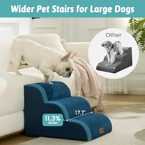 Wide Dog Stairs for Small Dog 15.7" H (Navy Blue / Wide:17.7"x22.4"x15.7")