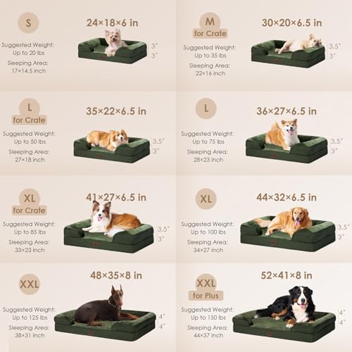 Orthopedic Dog Beds Large Sized Dog (Dark Green / 35.0"l X 22.0"w X 6.5"th)
