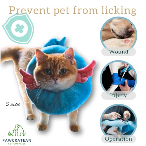 Adjustable Comfy Flower Style Elizabeth Collar for Cats Puppies Soft Recovery Cone Pet Protective Neck Collar (Blue Angel Wing / Medium)