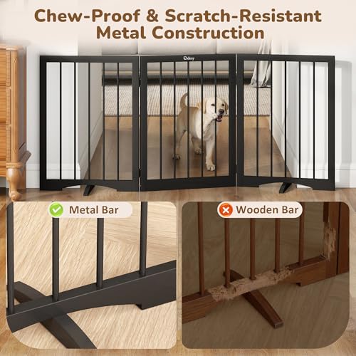 Free Standing Dog Gate Indoor (Black / 3-Panel, 24"Tall)