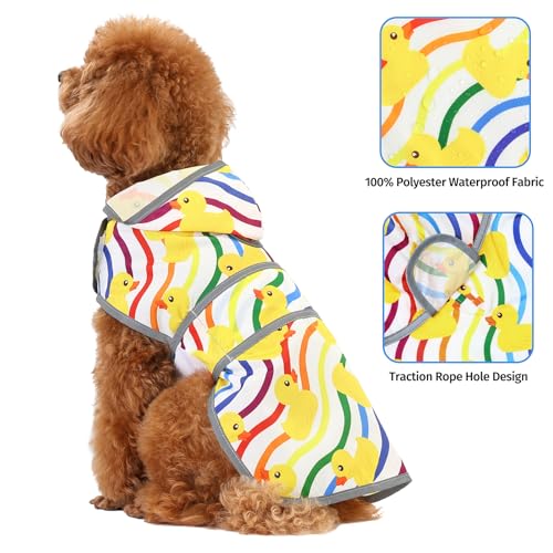Dog Raincoat Waterproof Dog Rain Jacket with Hood (Rainbow Ducks / Small)